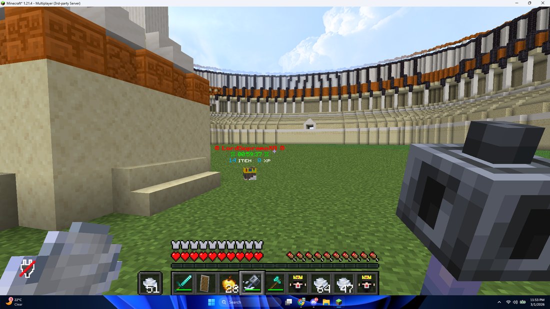 Players standing in the colosseum kill arena on Nightmare SMP